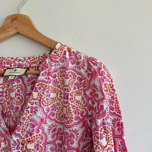 Tuckernuck Beach Block Print Kenzo Long Sleeve Dress Pink Orange M - Picture 8 of 11